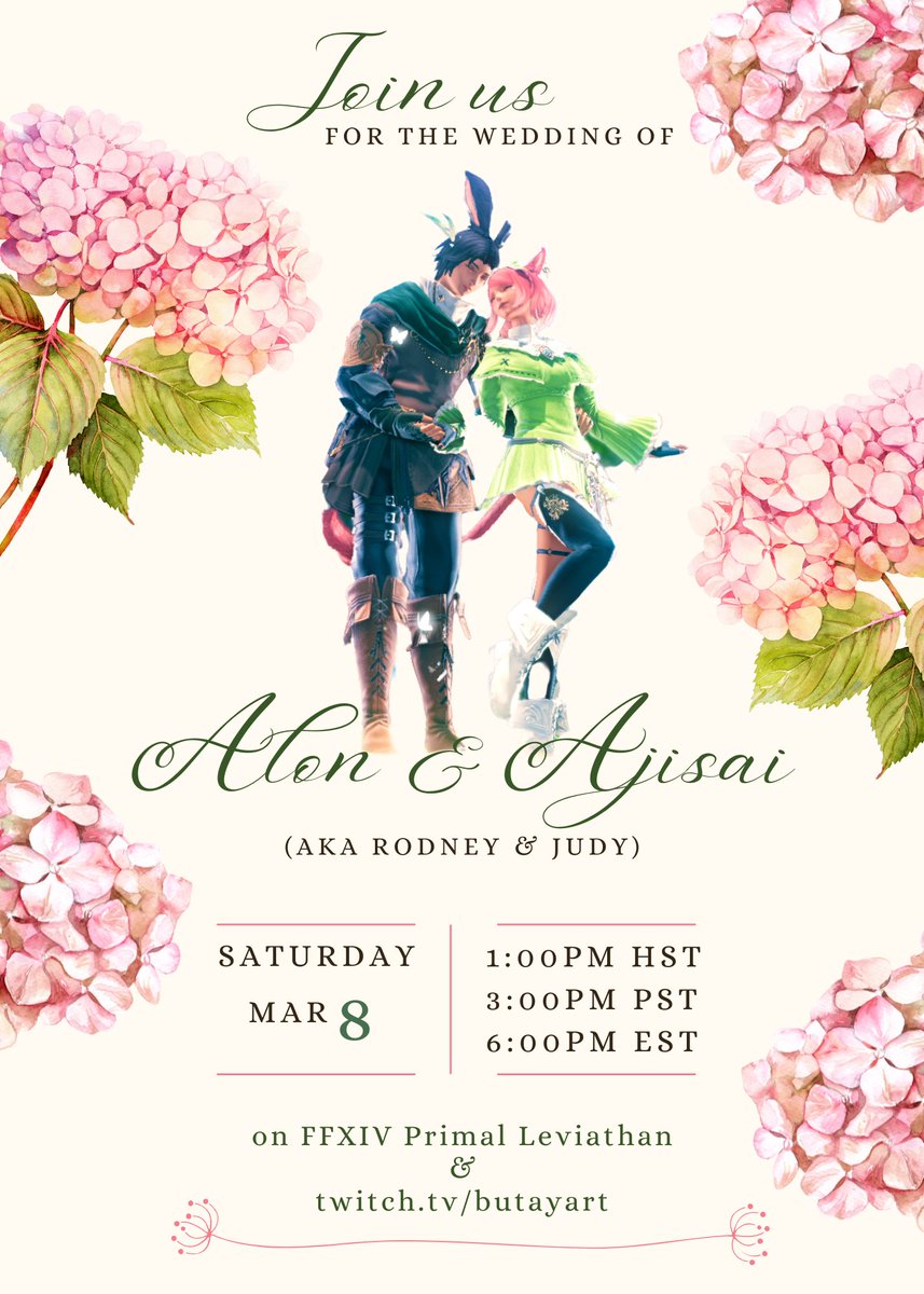 FFXIV mawwiage stream happening soon!! :3
twitch.tv/butayart