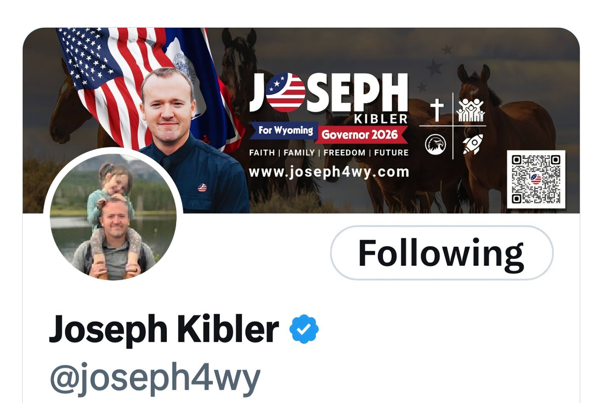 Patriot Queen (@qnpatriot) on Twitter photo I'd like to introduce you to my good friend Joseph Kibler, running for Governor of Wyoming in 2026. Red ticket, of course!
A man of faith, with an incredibly strong family and a lifetimes' worth of work and entrepreneurship behind him.
Please share and follow.
<a href="/joseph4wy/">Joseph Kibler</a> I'd like to introduce you to my good friend Joseph Kibler, running for Governor of Wyoming in 2026. Red ticket, of course!
A man of faith, with an incredibly strong family and a lifetimes' worth of work and entrepreneurship behind him.
Please share and follow.
<a href="/joseph4wy/">Joseph Kibler</a>