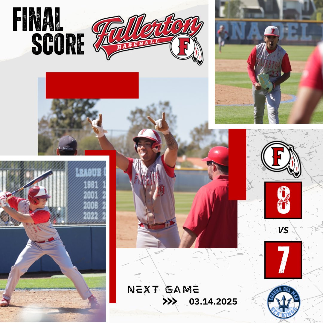 Fullerton baseball (@fullertonbaseb2) on Twitter photo Bounce back win for Fullerton 8-7 over CDM.
Fany 3-5 2R
Meni 3-3 BB 3RBI R
Robinson 2-4
Warden 2-2 HR
<a href="/ocvarsity/">ocvarsity</a> <a href="/SteveFryer/">Steve Fryer</a> <a href="/OCSportsZone/">OC Sports Zone</a> <a href="/latsondheimer/">eric sondheimer</a> <a href="/ocvarsityguy/">Dan Albano</a> <a href="/1893_FUHSSPORTS/">Fullerton Union High School Athletics</a> Bounce back win for Fullerton 8-7 over CDM.
Fany 3-5 2R
Meni 3-3 BB 3RBI R
Robinson 2-4
Warden 2-2 HR
<a href="/ocvarsity/">ocvarsity</a> <a href="/SteveFryer/">Steve Fryer</a> <a href="/OCSportsZone/">OC Sports Zone</a> <a href="/latsondheimer/">eric sondheimer</a> <a href="/ocvarsityguy/">Dan Albano</a> <a href="/1893_FUHSSPORTS/">Fullerton Union High School Athletics</a>