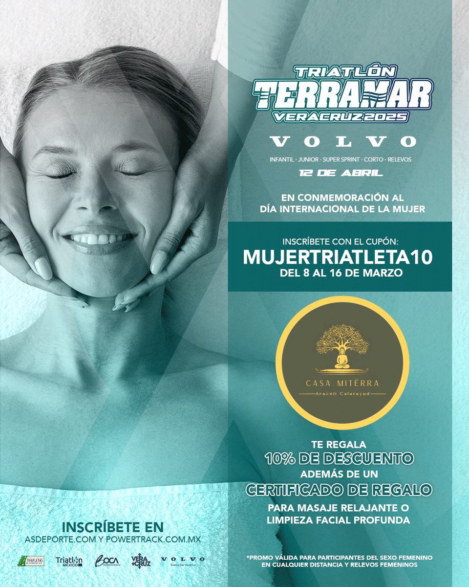 ¡Celebramos el Día Internacional de la Mujer contigo! 💜  

Del 8 al 16 de marzo, disfruta de un 10% de descuento en tu inscripción al triatlón 🎉 *Solo para mujeres  

👉 ¡Inscríbete ya y no te quedes fuera! ⏳  

#DíaDeLaMujer #OfertaEspecial #Terramar #Triatlón