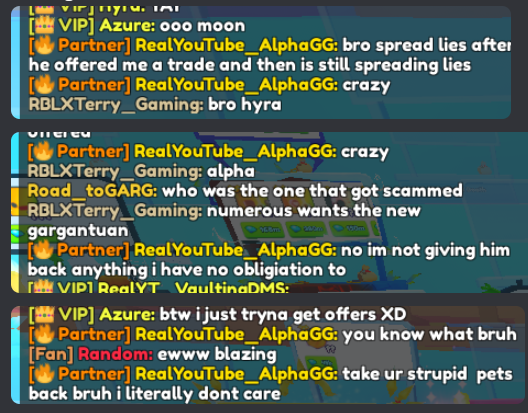 Splex343155's tweet photo. @YouTubeAlphaGG  friend that trades for him sharked a gargantuan hatcher to give 35b+his gargantuan for AlphaGGs gargantuan signed and redeemed by him and now the person asked for a trade back and the removed him and blocked him and is now going to loose partner most likely. https://t.co/K6yDcVGrol