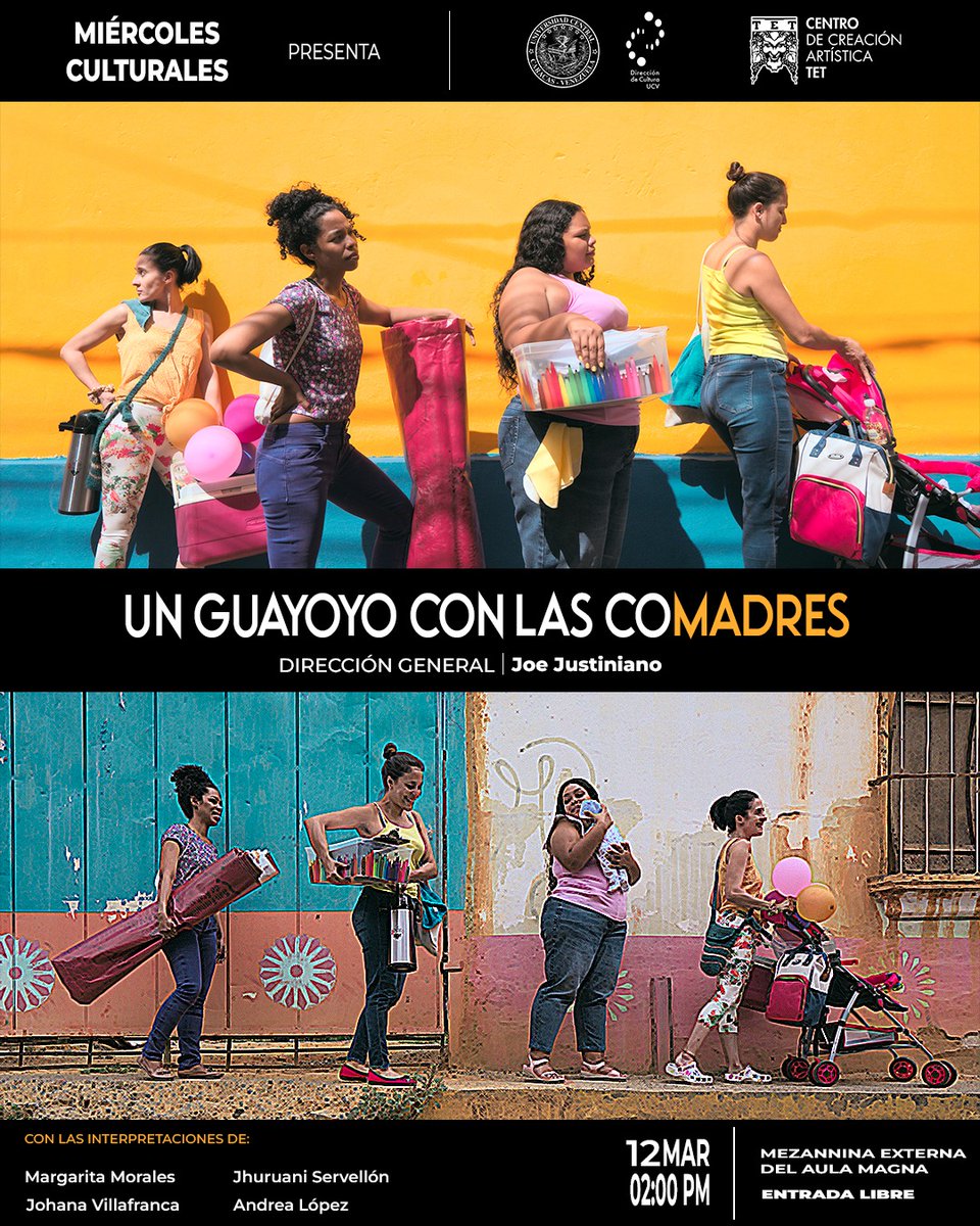 ✨ Miércoles Culturales te trae una experiencia única: "Un Guayoyo con las CoMadres" ☕

Esta obra de creación colectiva del Centro TET que centra su temática en la figura de la mujer y los posibles temas asociados a ella. 

¡Los esperamos!

#CulturaUCV