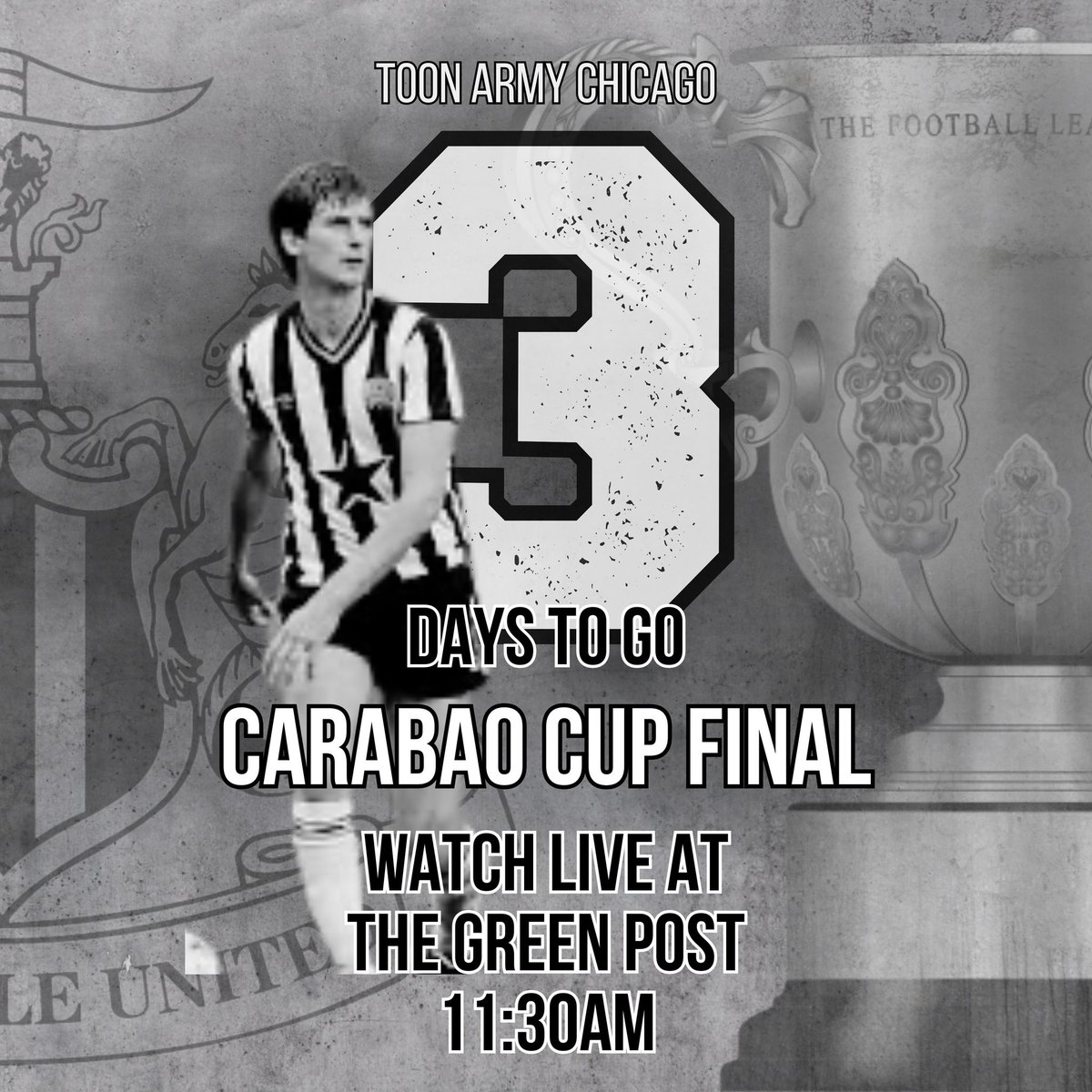 Toon Army Chicago (@toonarmychicago) on Twitter photo ⚫⚪ 100 Mags. One final. One goal—glory!
📍 <a href="/GreenPostCHI/">@greenpostchi</a>, 4749 N. Rockwell Ave.
⏰Bar opens 8 AM | Kickoff 11:30 AM
Reserve here: shorturl.at/zsUoxadd “NUFC” in notes
#NUFC #HowayTheLads ⚫⚪ 100 Mags. One final. One goal—glory!
📍 <a href="/GreenPostCHI/">@greenpostchi</a>, 4749 N. Rockwell Ave.
⏰Bar opens 8 AM | Kickoff 11:30 AM
Reserve here: shorturl.at/zsUoxadd “NUFC” in notes
#NUFC #HowayTheLads