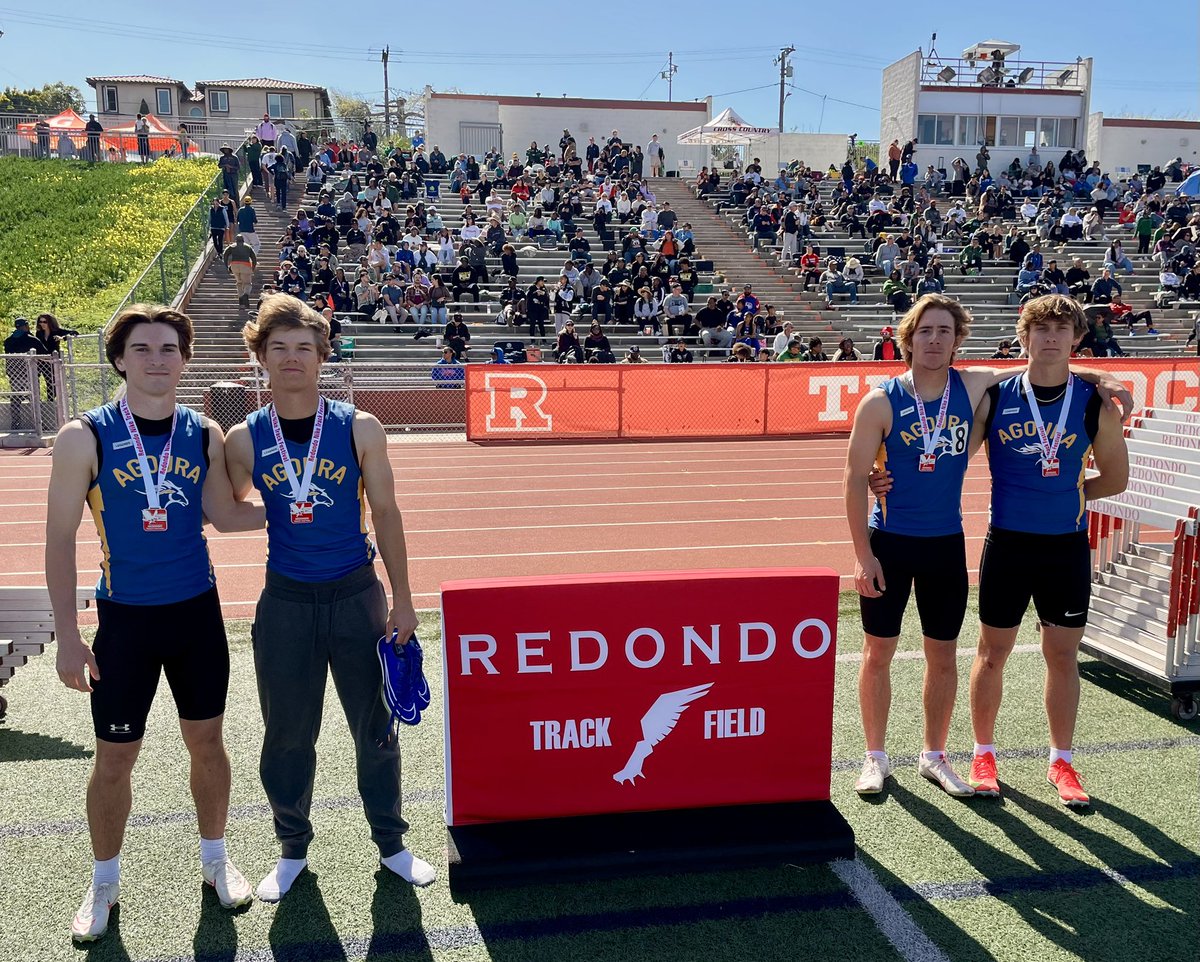 Agoura’s Varsity Boys 4x100 Relay team (Beau Lantz, Connor Luebke, Tyler Starling, Cooper Reyes) ran 43.11 to take 3rd Place in their heat, and qualified for Arcadia!