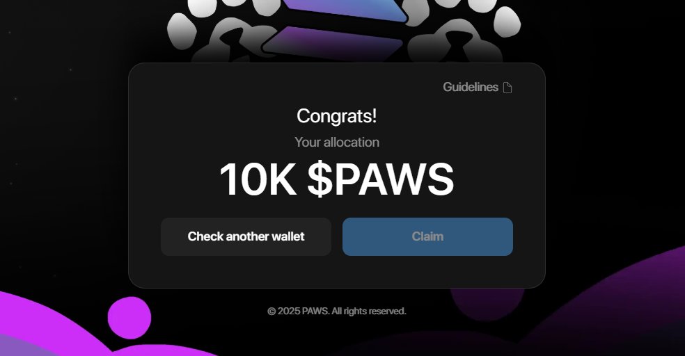 Crypto_Pranjal's tweet image. PAWS Airdrop for Solana OGs! 🪂

Paws [@GOTPAWSED] is allocating 7.5% of its upcoming $PAWS token supply to Solana OGs.

If you hold JUP, ME, JTO, BONK, WIF, PENGU, GIGA, or actively use Phantom Wallet, you could be eligible.

✅ Check here: paws.community/app/solana-og

Claim isn’t…