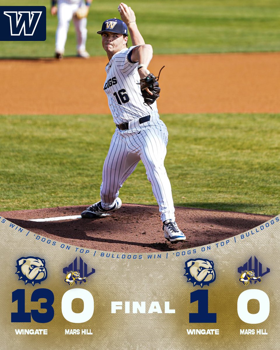 Wingate Bulldogs (@wu_bulldogs) on Twitter photo 🧹BULLDOGS SWEEP🧹
<a href="/WingateBaseball/">Wingate Baseball</a> blanks MHU twice in a DH sweep!
McDougall tossed a 1-hit shutout in game 1, with Sullivan blasting 2 homers & Harris adding a bomb!
Harvey struck out 7 in 5 shutout frames in game 2 as the 'Dogs capped a 2nd straight 3-game sweep
#OneDog 🧹BULLDOGS SWEEP🧹
<a href="/WingateBaseball/">Wingate Baseball</a> blanks MHU twice in a DH sweep!
McDougall tossed a 1-hit shutout in game 1, with Sullivan blasting 2 homers & Harris adding a bomb!
Harvey struck out 7 in 5 shutout frames in game 2 as the 'Dogs capped a 2nd straight 3-game sweep
#OneDog