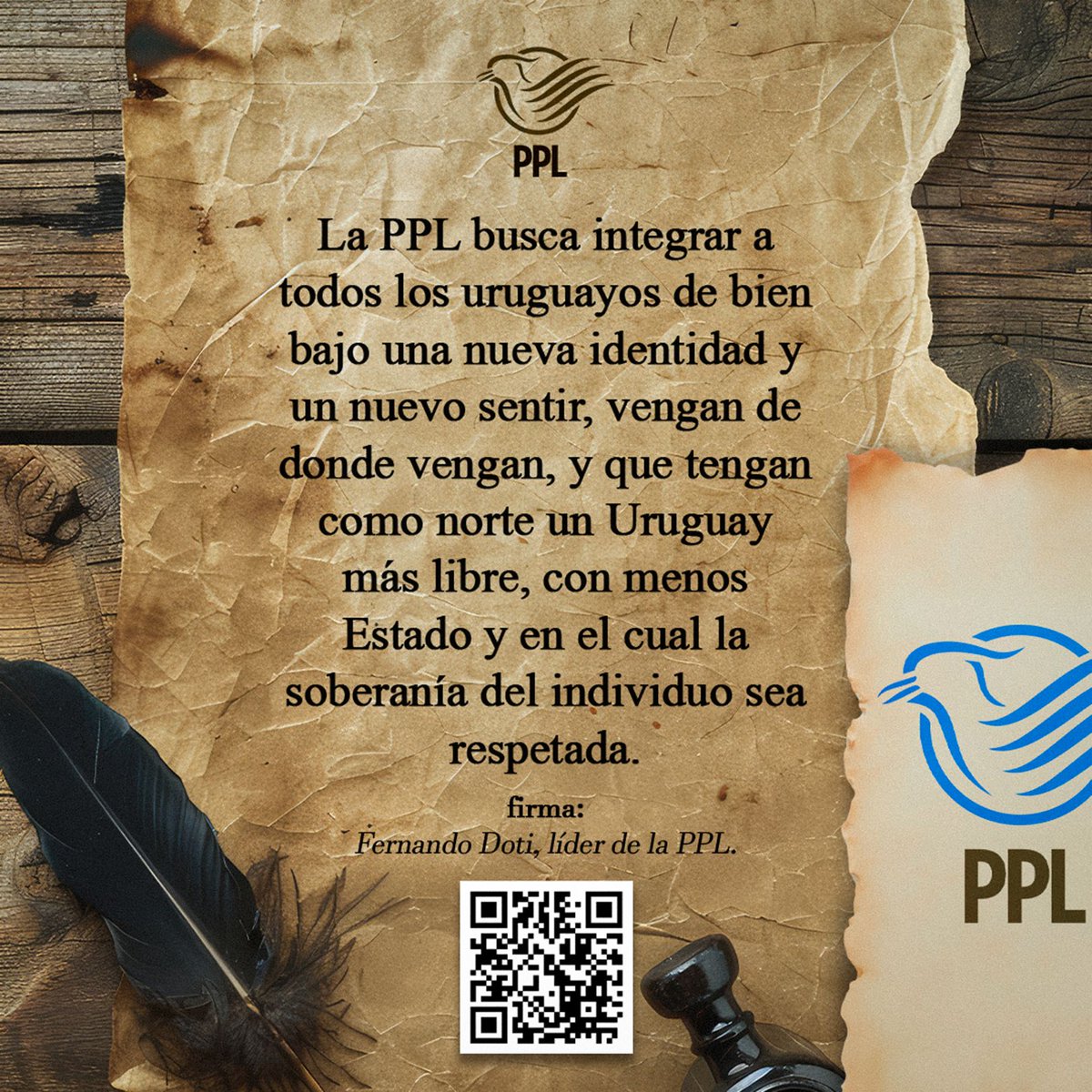 La patria no espera, no hay tiempo para titubeos. Nuestro norte es un Uruguay libre, con menos Estado. Todo uruguayo honesto que pelee por esto, venga de donde venga, tiene un lugar en esta gran causa nacional.