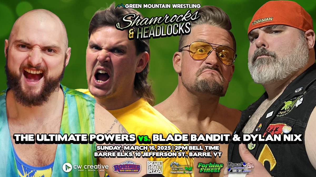 Just signed! Blade Bandit and Dylan Nix make their GMW debuts next Sunday, March 16! Welcoming them will be The Ultimate Powers, Jobz &amp; Mullet Man!

General admission starts at just $5 for kids 6 &amp; under and $15 for everyone else! buytickets.at/greenmountainw…