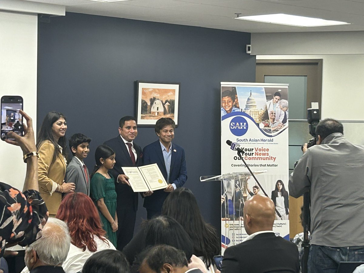 Ram Venkatachalam (@ramforva) on Twitter photo Congrats to <a href="/jtvishnu/">T. Vishnudatta Jayaraman</a> and <a href="/SAHeraldNews/">South Asian Herald</a> on a successful launch event.
Really great to see bipartisanship support for our 2nd amendment.
<a href="/RepShriThanedar/">Congressman Shri Thanedar</a> - provided a CR recognizing SAH outreach efforts
It was good to run into my former HoD opponent and current <a href="/SinghforVA/">Delegate JJ Singh</a>. Congrats to <a href="/jtvishnu/">T. Vishnudatta Jayaraman</a> and <a href="/SAHeraldNews/">South Asian Herald</a> on a successful launch event.
Really great to see bipartisanship support for our 2nd amendment.
<a href="/RepShriThanedar/">Congressman Shri Thanedar</a> - provided a CR recognizing SAH outreach efforts
It was good to run into my former HoD opponent and current <a href="/SinghforVA/">Delegate JJ Singh</a>.
