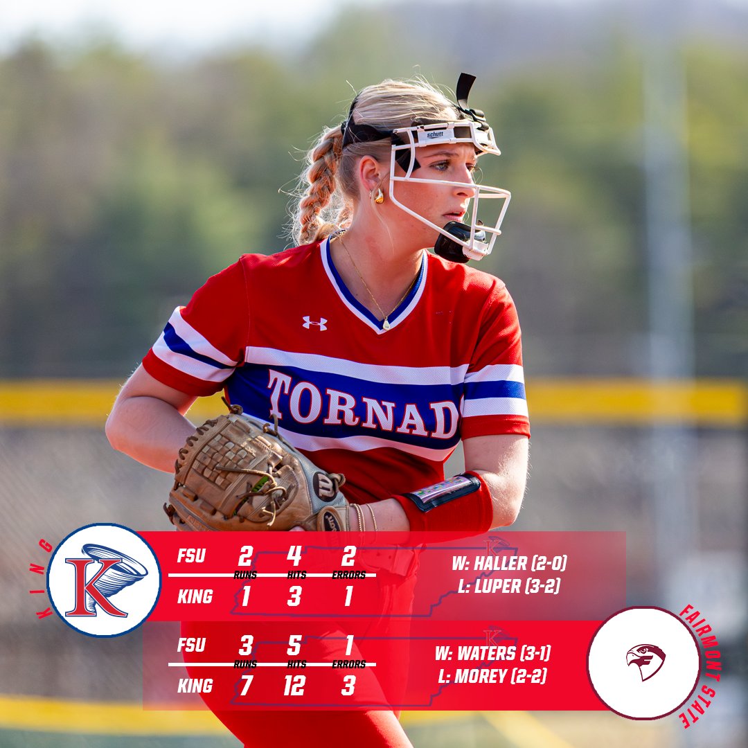 <a href="/KingU_Softball/">King University Softball</a> splits their doubleheader against Fairmont State.

#KingPride