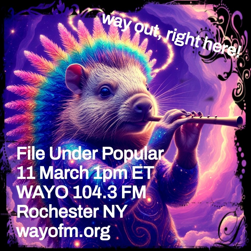 VanniOllecrop's tweet photo. Follow the piping porcupine!

Tuesday, 11 March at 1pm ET tune in to File Under Popular on WAYO 104.3 FM and https://t.co/A3I2DMmTHd to stream. I'll have music from Focus, Traffic, Refestramus, Van Der Graaf Generator, The Muffins, Slapp Happy, &amp; more woodwind music!

Let's blow! https://t.co/qAZNqj8Ihf