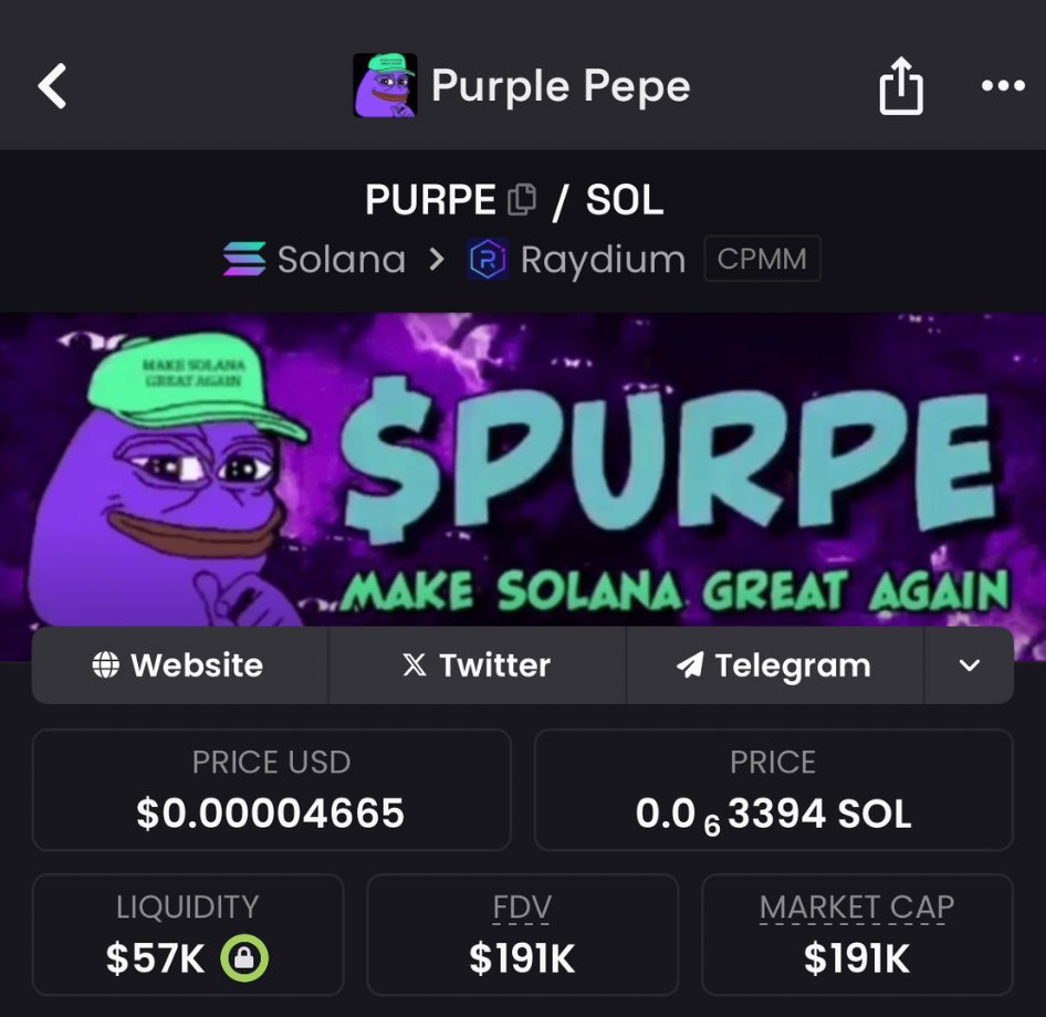 ethannmaxx1's tweet photo. Highlighted $PURPE at $191k Mcap for copy traders in my TG. 

#NEIRO #FINE $Spurdo $MF $WAGMI $WOLF #STAR10 $CLAI #titcoin $TAX #doodoocoin $wolf $TAX $ALCH $Hood $moby $vine $pengu $popcat $Furm $fwog https://t.co/vbcKqd4yLk
