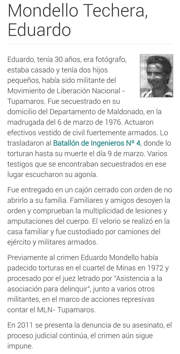 esta foto es de Eduardo Mondello con su hijo en la ruta 60

tenía 30 años cuando lo mataron un 9 de marzo hace 49 años

una de calle de Piriápolis lleva su nombre votado por unanimidad en la JD de Maldonado

el texto es de sitiosdememoria.uy

✊