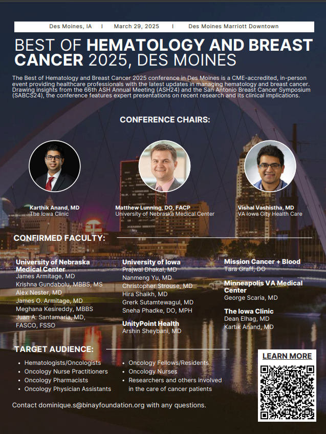 Mehndi Dandwani (@mehndz) on Twitter photo Excited for upcoming Binaytara Foundation's spotlight session covering Best of Hematology and Breast Cancer updates at Des Moines. Can't wait to hear from <a href="/hiragss/">Hira Shaikh</a> <a href="/strouse_chris/">Chris Strouse</a> <a href="/NanmengYu/">Nanmeng Yu</a> <a href="/GrerkS/">Grerk Sutamtewagul</a> <a href="/binaytara/">Binaytara</a> <a href="/binayshah/">Binay Shah, MD, MHA</a> Dr. Phadke
#BTFHemBreast25 #hematology #Oncology Excited for upcoming Binaytara Foundation's spotlight session covering Best of Hematology and Breast Cancer updates at Des Moines. Can't wait to hear from <a href="/hiragss/">Hira Shaikh</a> <a href="/strouse_chris/">Chris Strouse</a> <a href="/NanmengYu/">Nanmeng Yu</a> <a href="/GrerkS/">Grerk Sutamtewagul</a> <a href="/binaytara/">Binaytara</a> <a href="/binayshah/">Binay Shah, MD, MHA</a> Dr. Phadke
#BTFHemBreast25 #hematology #Oncology