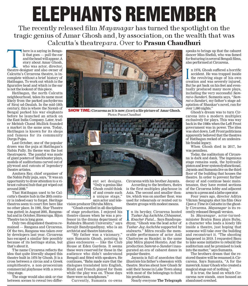 Telegraph Features (@ttfeaturez) on Twitter photo ELEPHANTS REMEMBERER
The recently released film Mayanagar has turned the spotlight on the tragic genius of Amar Ghosh and, by association, on the wealth that was Calcutta's theatrepara. Over to <a href="/prasunch/">Prasun Chaudhuri</a>
<a href="/ttindia/">The Telegraph</a> <a href="/SankarshanT/">Sankarshan Thakur</a> ELEPHANTS REMEMBERER
The recently released film Mayanagar has turned the spotlight on the tragic genius of Amar Ghosh and, by association, on the wealth that was Calcutta's theatrepara. Over to <a href="/prasunch/">Prasun Chaudhuri</a>
<a href="/ttindia/">The Telegraph</a> <a href="/SankarshanT/">Sankarshan Thakur</a>