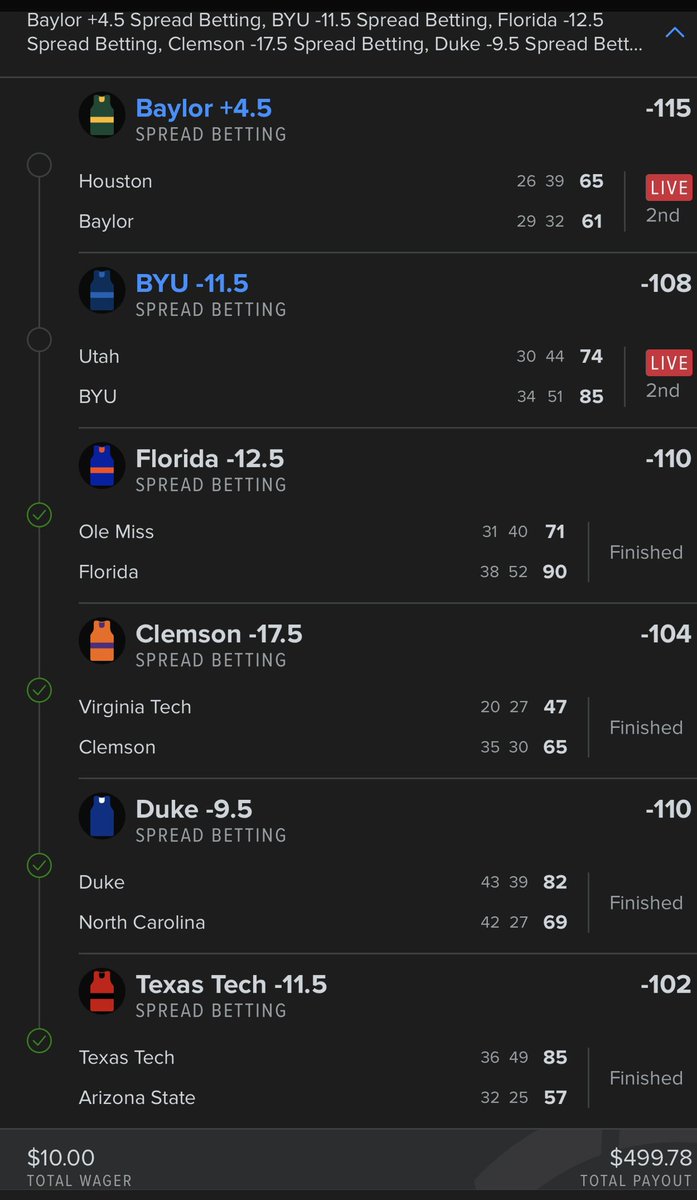 Kyle_Harsh_12's tweet photo. @ParlayScience pulled off baylor by .5 pt just to get crushed by byu by .5 pt a few mins later https://t.co/Nx72IwnE76