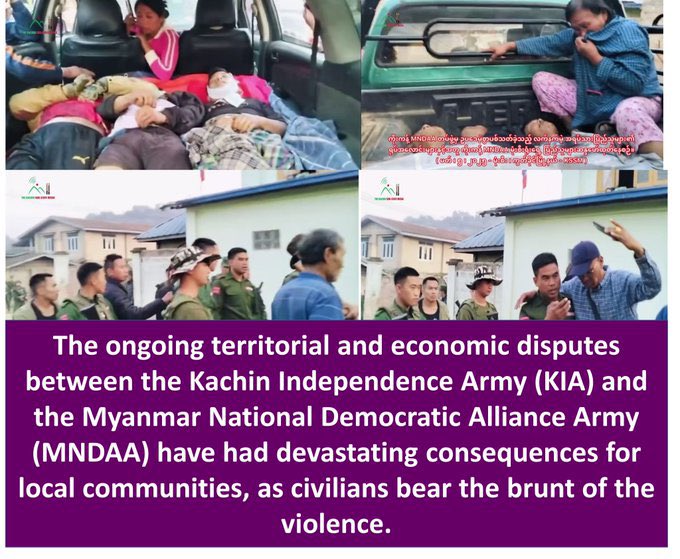 MoeSatKhinn's tweet photo. Territorial disputes between #KIA &amp; #MNDAA have left civilians dead &amp; injured while state-owned natural resources are being plundered. Reckless extraction near #MoneSi Creek has sparked local protests, escalating into deadly clashes. The human &amp; economic toll is devastating.
��🇲 https://t.co/Xk0HtJvSJj