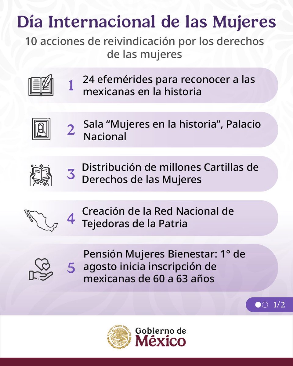 GobiernoMX's tweet photo. Con motivo del Día Internacional de las Mujeres, la presidenta @Claudiashein anuncia diez acciones para reivindicar a las mexicanas y sus derechos. https://t.co/cNiA4XkVJO