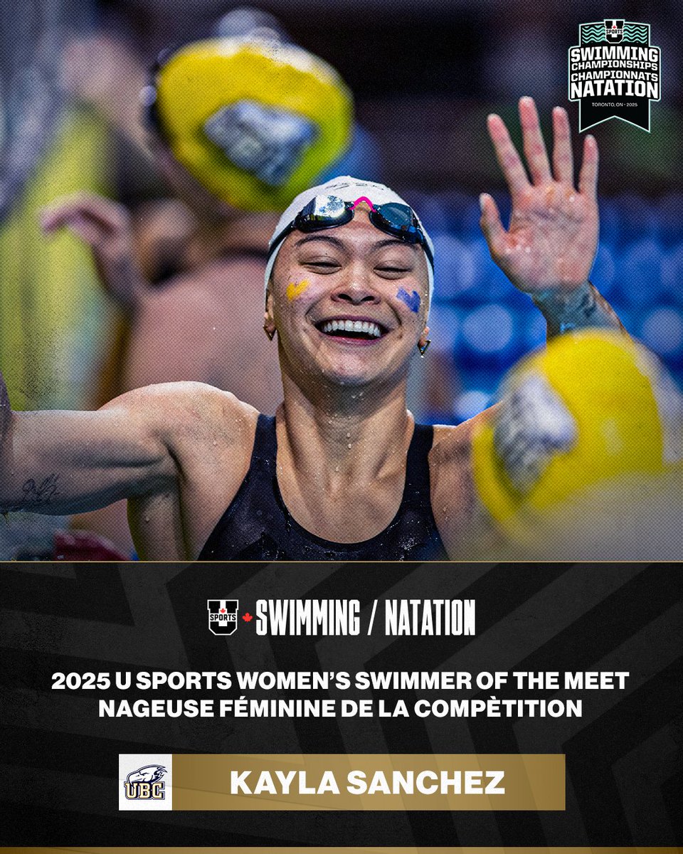 Kayla Noelle Sanchez of the <a href="/ubctbirds/">UBC Thunderbirds</a> wins the 2025 U SPORTS Women’s Swimmer of the Meet Award!  

Kayla Noelle Sanchez de la <a href="/ubctbirds/">UBC Thunderbirds</a> est le nageur de la compétition de U SPORTS 2025 !  

#ChaseTheGlory | #ViserHaut