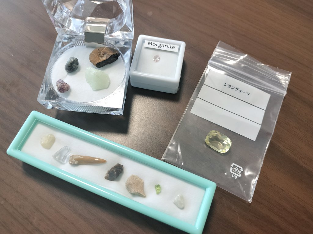 横浜ミネラルマルシェ、娘のお買い物😊
石化堂さんの宝探し(<a href="/8JlPPcnmvYhek5r/">石化堂。鉱物　化石</a>)→色々
東洋ルースさんの福引き(<a href="/TOYO_Loose/">東洋ルース @NEXT⭐️3/13(金)～3/15(日）自社販売会in桶川</a>)→モルガナイト
たからいしルースさんのクジ引き(<a href="/Loose0001T/">たからいしルース</a>)→レモンクォーツ
会場でルースケース買って、飾りました✌️
