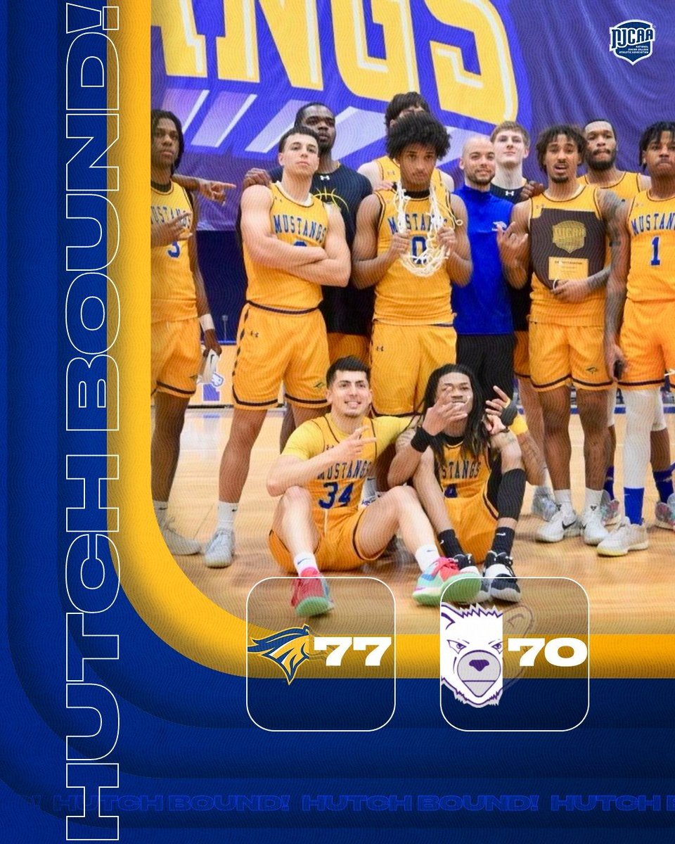 Your 2025 NJCAA Div. I Men’s Basketball East District Champions, the Monroe University Mustangs!!!

@monroemustangsmbb defeat Harcum College, 77-70, with a huge second half to punch their ticket to Hutch!

#GoHereGrowHere