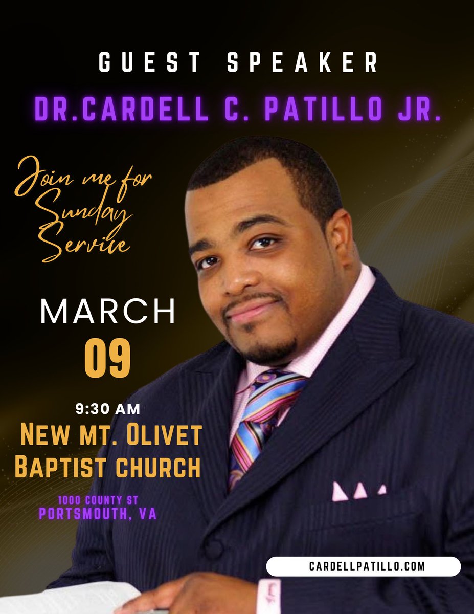Looking forward to sharing with the great people of New Mount Olivet Baptist Church tomorrow morning. Service starts at 9:30am. Hope that you can join us !