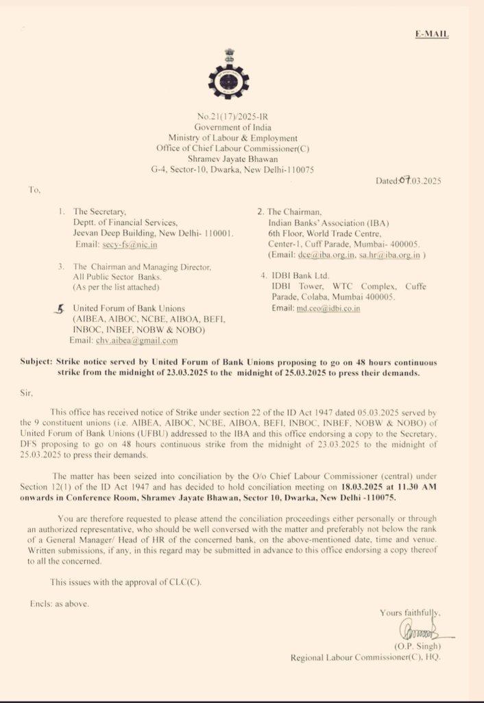 UFBU call for 2 days strike and CLC called Heads of all PSBs.. it's a smell of blood.. I hope UFBU don't take a step back.. <a href="/aiboc_in/">All India Bank Officers' Confederation (AIBOC)</a> <a href="/rupamsmail/">Rupam Roy</a> <a href="/ChVenkatachalam/">CH VENKATACHALAM</a> #5DaysBanking