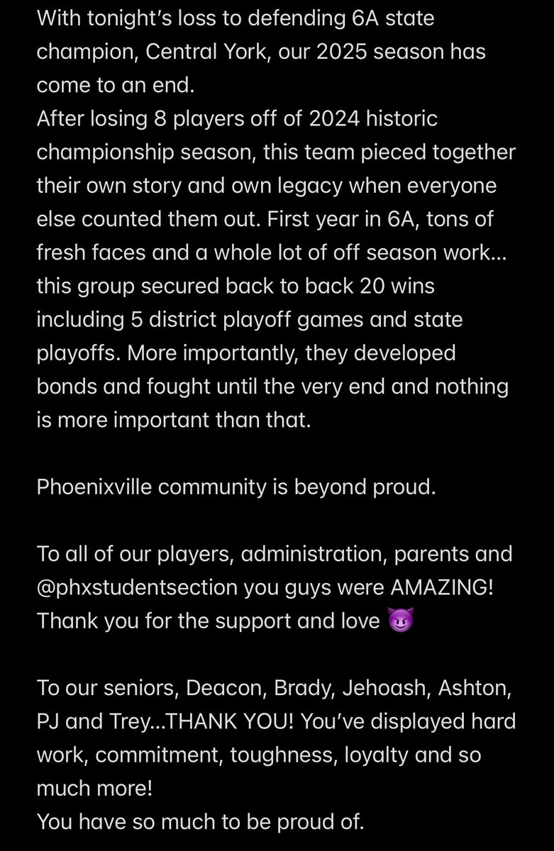 With tonight’s loss, our season has ended. 
Heck of a ride. 
Back to back 20 win seasons and State Playoffs. 

However, in Phoenixville Basketball, it’s bigger than basketball and I am proud to be part of the memories/bonds these boys built and continue to build. 

#NextPlay