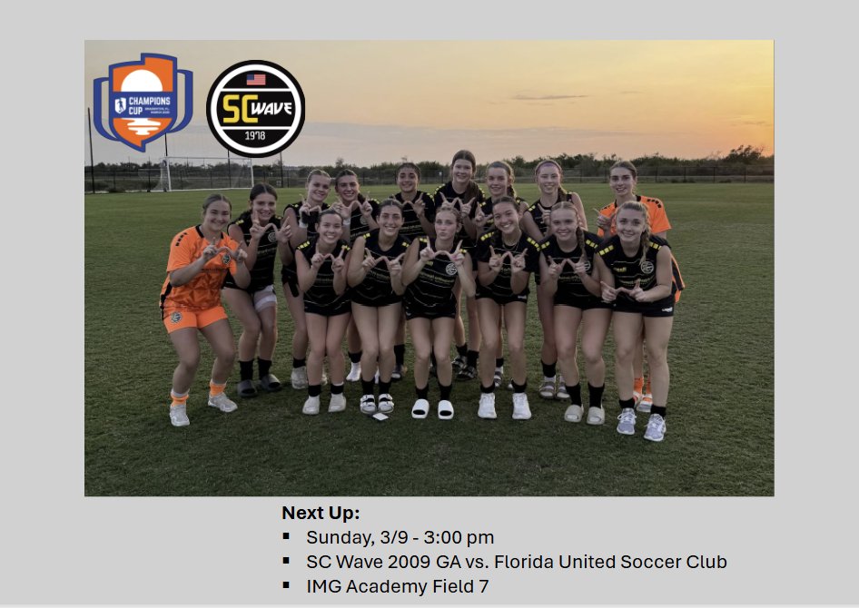 Hannah Hoffmann (@hannah9hoffmann) on Twitter photo A successful day at the <a href="/GAcademyLeague/">Girls Academy</a> Champions Cup! Looking forward to tomorrow! Let's go <a href="/2009WaveGA/">SC Wave 2009 Girls Academy</a> !!
<a href="/sikingerpa08/">Paul Sikinger</a> <a href="/Leite_Marcio77/">Marcio Leite</a> <a href="/SCWAVEROC/">SC WAVE</a> <a href="/2009WaveGA/">SC Wave 2009 Girls Academy</a> <a href="/ImCollegeSoccer/">College Soccer Truth ™</a> <a href="/ImYouthSoccer/">ECNL/GA/Recruiting/College Soccer</a> <a href="/TopDrawerSoccer/">TopDrawerSoccer</a> A successful day at the <a href="/GAcademyLeague/">Girls Academy</a> Champions Cup! Looking forward to tomorrow! Let's go <a href="/2009WaveGA/">SC Wave 2009 Girls Academy</a> !!
<a href="/sikingerpa08/">Paul Sikinger</a> <a href="/Leite_Marcio77/">Marcio Leite</a> <a href="/SCWAVEROC/">SC WAVE</a> <a href="/2009WaveGA/">SC Wave 2009 Girls Academy</a> <a href="/ImCollegeSoccer/">College Soccer Truth ™</a> <a href="/ImYouthSoccer/">ECNL/GA/Recruiting/College Soccer</a> <a href="/TopDrawerSoccer/">TopDrawerSoccer</a>