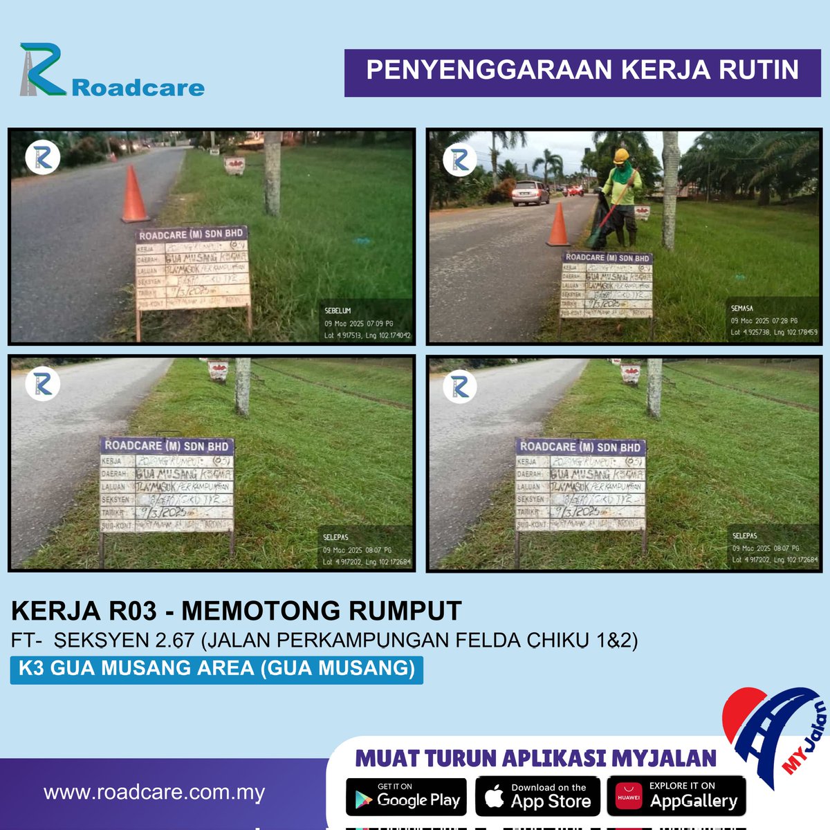 Kerja memotong rumput (R03) di  Jalan Perkampungan Chiku 1&amp;2 , Jajahan Gua Musang, Kelantan oleh #teamroadcare

<a href="/jkrguamusang/">JKR Gua Musang</a> 
<a href="/BhgJalan_Kelate/">Bhg Jalan JKR Kelantan</a> 
<a href="/IPJKR_Official/">JKR Malaysia Rasmi</a> 
<a href="/ZTTCSFJ/">ZTT CSFJ</a> 
<a href="/JKRKelantan/">ᴊᴋʀ ɴᴇɢᴇʀɪ ᴋᴇʟᴀɴᴛᴀɴ</a> 
<a href="/Roadcare_HQ/">ROADCARE (M) SDN BHD</a> 
<a href="/Roadcare_Kelntn/">ROADCARE WILAYAH KELANTAN</a>