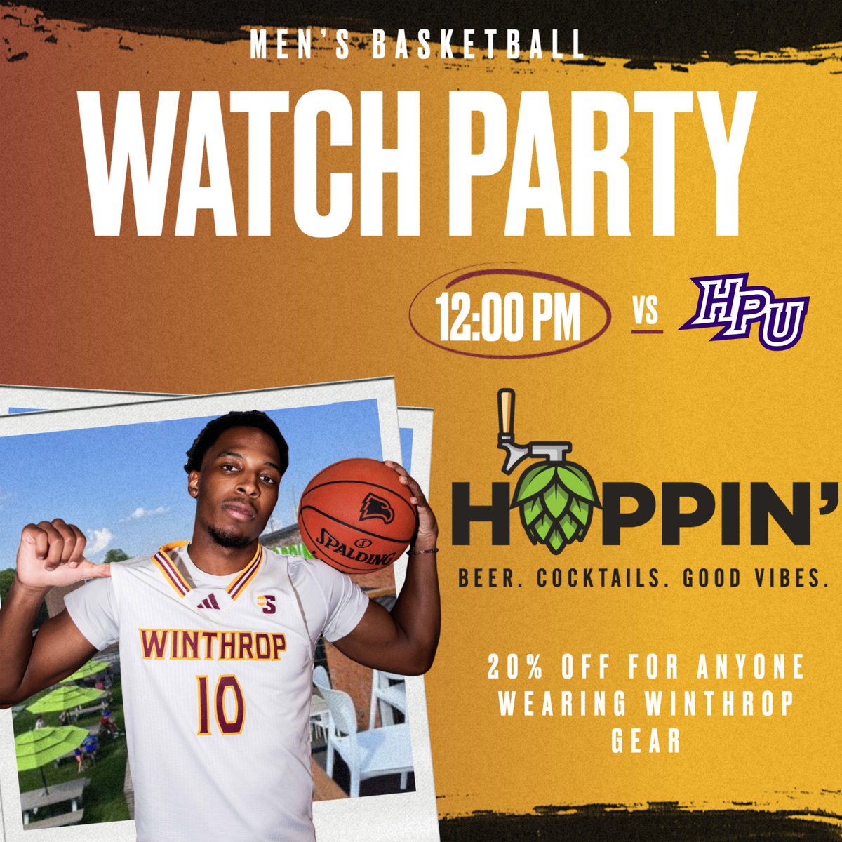 Winthrop Athletics (@wueagles) on Twitter photo Attention all Eagles fans: join us at Hoppin' on Sunday, March 9th at 12:00pm to cheer on <a href="/Winthrop_MBB/">Winthrop Basketball</a> as they play in the finals of the Big South tournament!
Enjoy 20% off when you wear Winthrop gear!
#ROCKtheHILL Attention all Eagles fans: join us at Hoppin' on Sunday, March 9th at 12:00pm to cheer on <a href="/Winthrop_MBB/">Winthrop Basketball</a> as they play in the finals of the Big South tournament!
Enjoy 20% off when you wear Winthrop gear!
#ROCKtheHILL