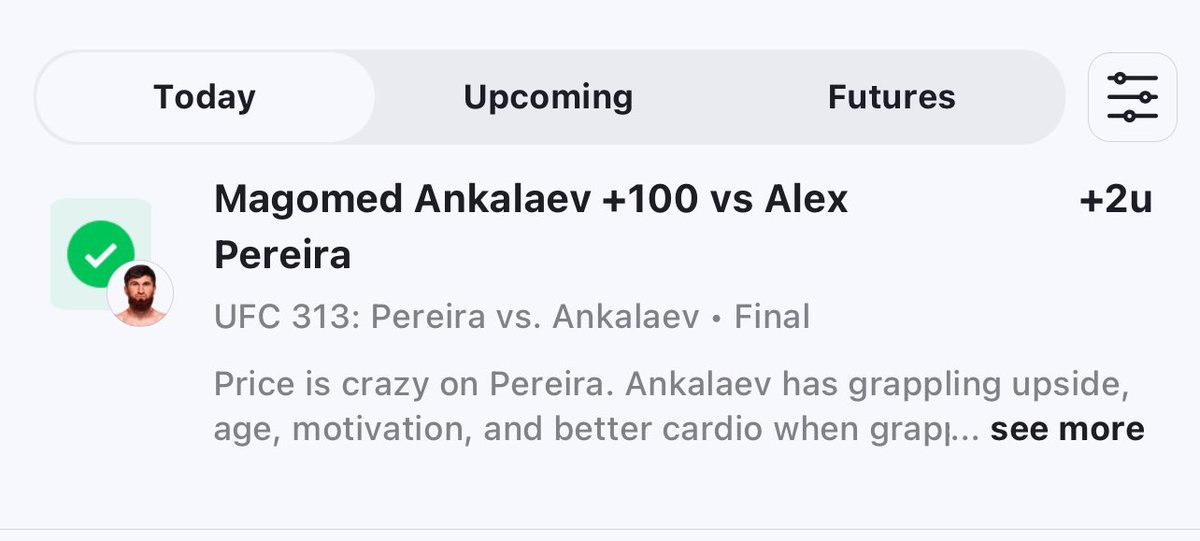 Biggest bet of the year cashes #ufc313. Fading Poatan may become a new hobby.