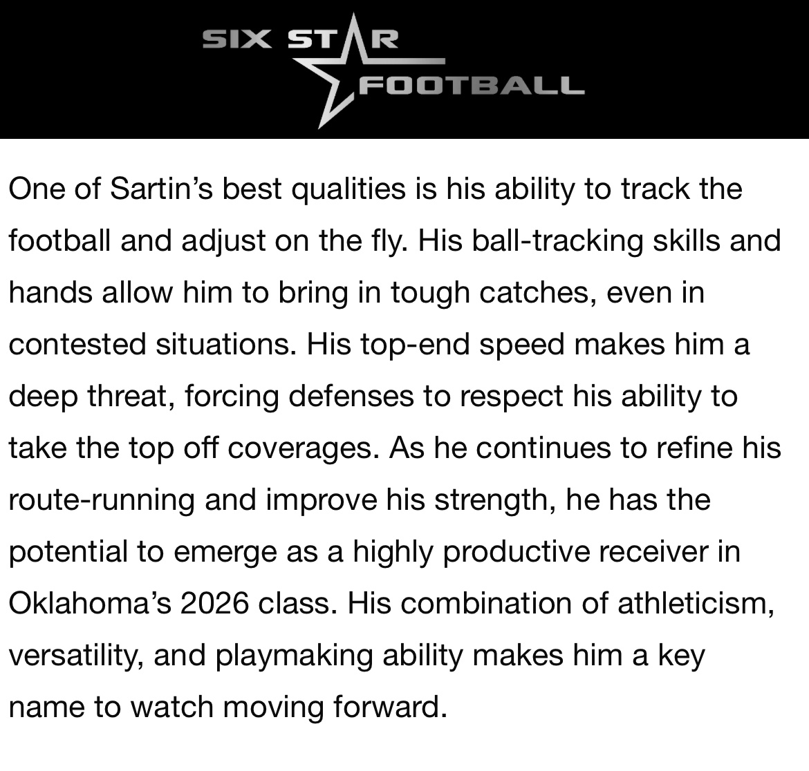 Thank you <a href="/sixstarfootball/">Six Star Football | PLUS+</a>  for the write-up! I really appreciate the recognition and support. It means a lot to me and motivates me to keep working hard.
<a href="/SFwolvesFTBL/">Santa Fe Wolves Football #TheFE</a> 
<a href="/Sooner7v7/">Sooner7</a> 
<a href="/coach_wolfpack/">Kyle White</a>
<a href="/DwightDobbins/">Dwight Dobbins Jr.</a>  
<a href="/traet25/">Emery “Trae” Thompson</a> 
<a href="/stevepatterson3/">Steve Patterson</a> 
<a href="/derekrasmussen/">Derek Rasmussen</a>