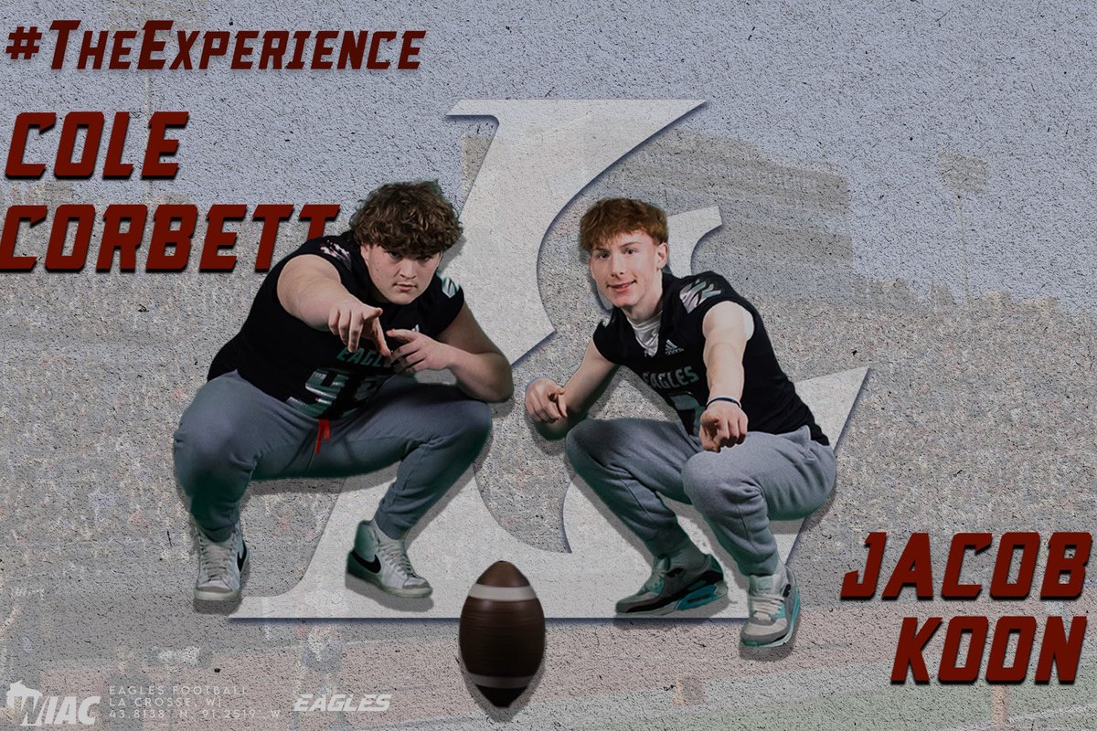 Cole Corbett (@99ccorbett) on Twitter photo Had a great visit at <a href="/UWLEagleFB/">UW-La Crosse Football</a> this week. Thank you to <a href="/AndrewMcGlenn/">Andrew McGlenn</a> <a href="/UWLCoachJanus/">Matt Janus</a> for having me.
<a href="/jxcb_2/">Jacob Koon</a> Had a great visit at <a href="/UWLEagleFB/">UW-La Crosse Football</a> this week. Thank you to <a href="/AndrewMcGlenn/">Andrew McGlenn</a> <a href="/UWLCoachJanus/">Matt Janus</a> for having me.
<a href="/jxcb_2/">Jacob Koon</a>
