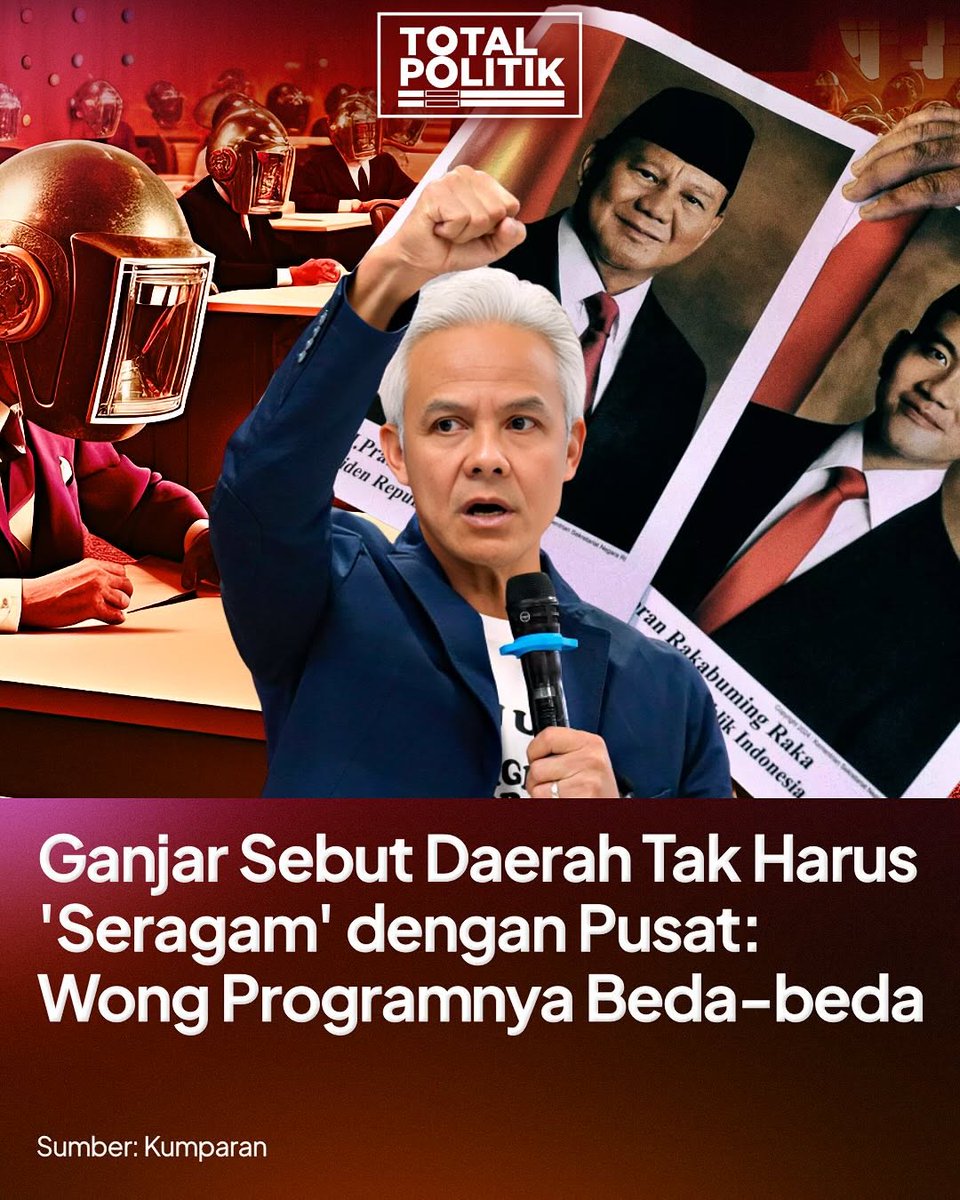 Pendukung fufufafa ngamuk karena ini 

Padahal apa yg dikatakan pak Ganjar ini benar ya,
Gubernur, bupati, walikota kan punya visi misi dan program sendiri, kalau harus seragam dengan pusat, lalu apa gunanya otonomi daerah?