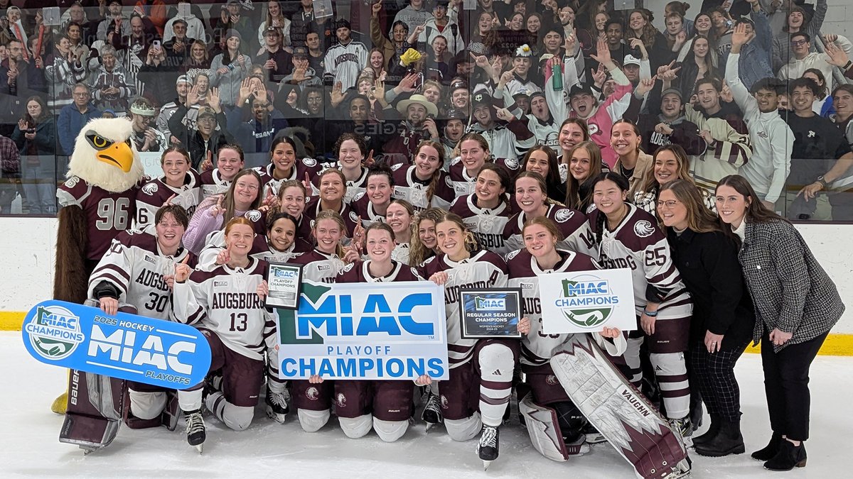 WOMEN'S HOCKEY - Game story on Augsburg's 3-2 OT win over Gustavus, clinching the MIAC playoff title and an NCAA D-III national tournament berth:
athletics.augsburg.edu/news/2025/3/8/…
#d3hky #AuggiePride