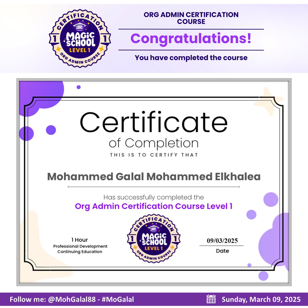 👨‍💻 MagicSchool Organization Administrator Certification Course- Level 1 for Enterprise Partners.

#MoGalal #AI #teachersaremagic #MagicSchoolAI #AIinEducation