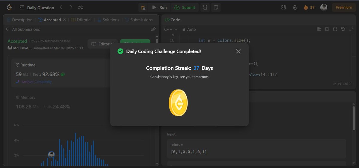 MDSAHIDREJA6's tweet photo. Solved today's @LeetCode #potd
Just use the sliding window technique. 
#Day64ofCoding
#100DaysOfCode
#consistency
#LearninPublic https://t.co/5LdIPrKiqn