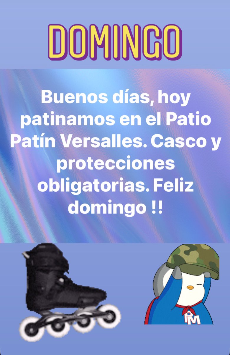 AvilesPatin's tweet photo. Hoy patinamos en el Patio Patín Versalles. De 12 a 14 h. Obligatorio para los participantes casco y todas las protecciones. No se permiten perros en el recinto. @AytoAviles https://t.co/JI3psfANW1