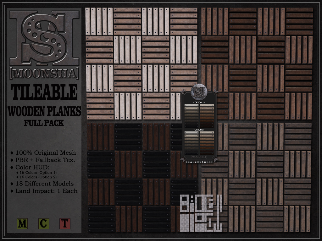 𝐓𝐈𝐋𝐄𝐀𝐁𝐋𝐄 𝐖𝐎𝐎𝐃𝐄𝐍 𝐏𝐋𝐀𝐍𝐊𝐒 🧩

Tileable wooden decorations for walls and floors! Customize with two color combinations to match any style—perfect for cozy, rustic, or modern spaces in Second Life.

Find them at "We &lt;3 RP Event" and get 20% Off.
March 4th - March