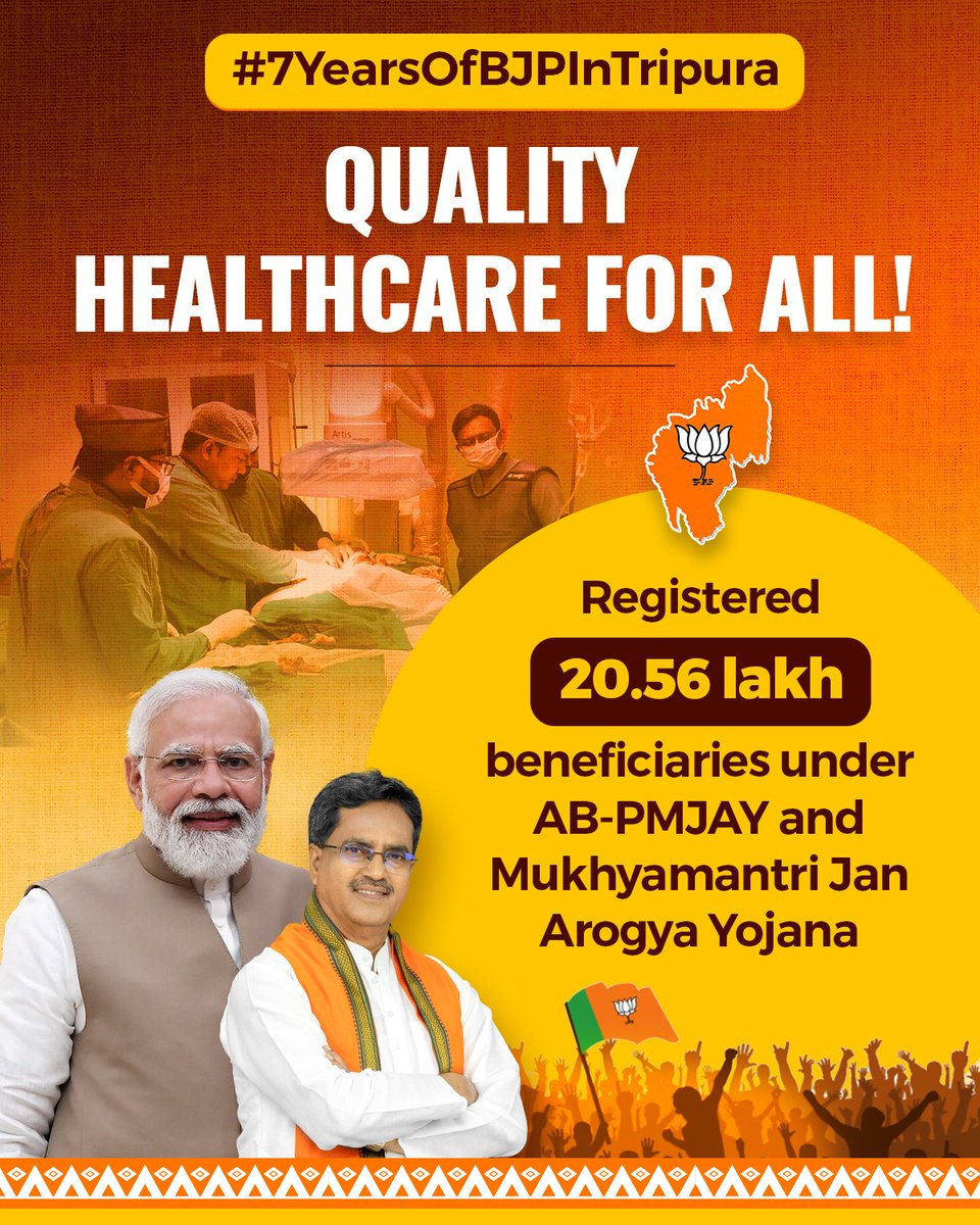 BJYMNABADAL's tweet photo. The BJP Government is ensuring better healthcare for all in
Tripura!
#7YearsOfBJPInTripura #AyushmanBharat #HealthForAll
#ModiKaGuarantee https://t.co/F6swNZWdnJ