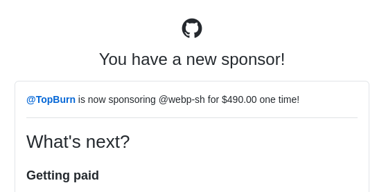 Our GitHub Org, WebP Server, just received our biggest single sponsorship ever: $490! 😇

github.com/webp-sh