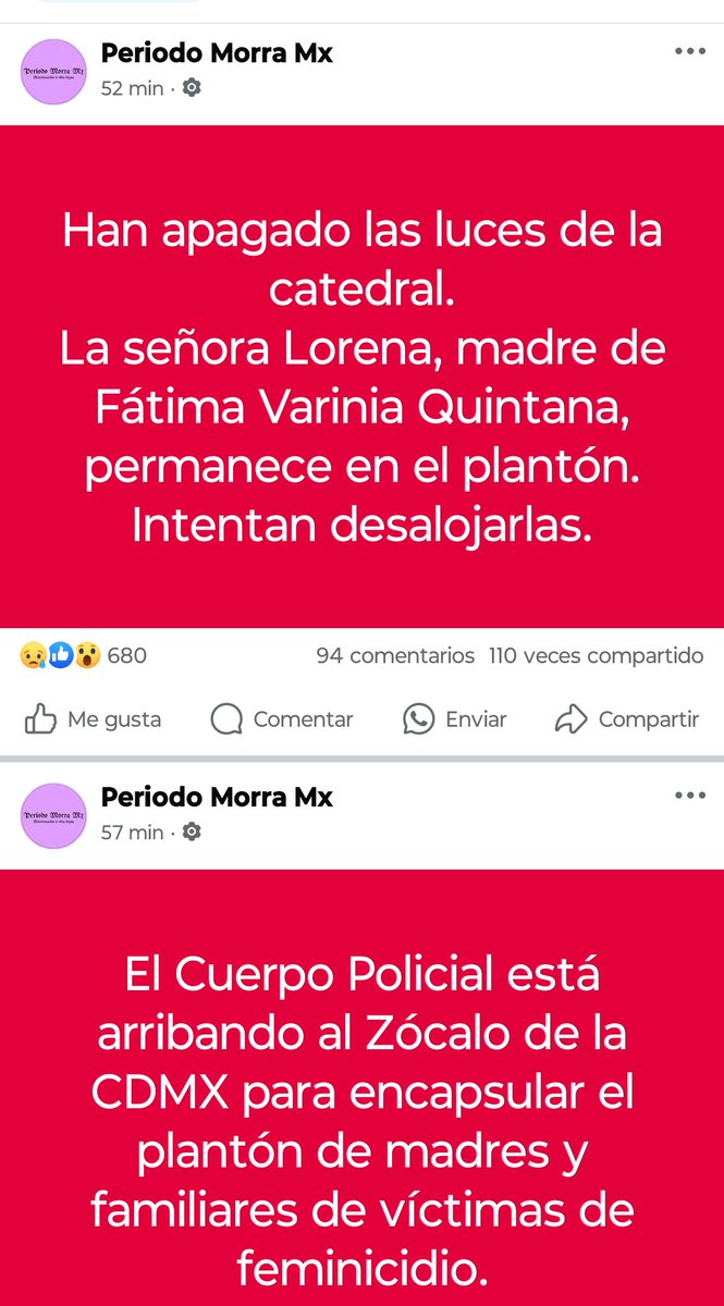 Al parecer los granaderos que ya no existen andan encapsulando a las mamás de víctimas de feminicidio que hacen huelga de hambre en el Zócalo para que no estropeen el evento de proselitismo de mañana. Pero claro, llegamos todas. <a href="/Claudiashein/">Claudia Sheinbaum Pardo</a> quitarlas era muy fácil: escúchalas.