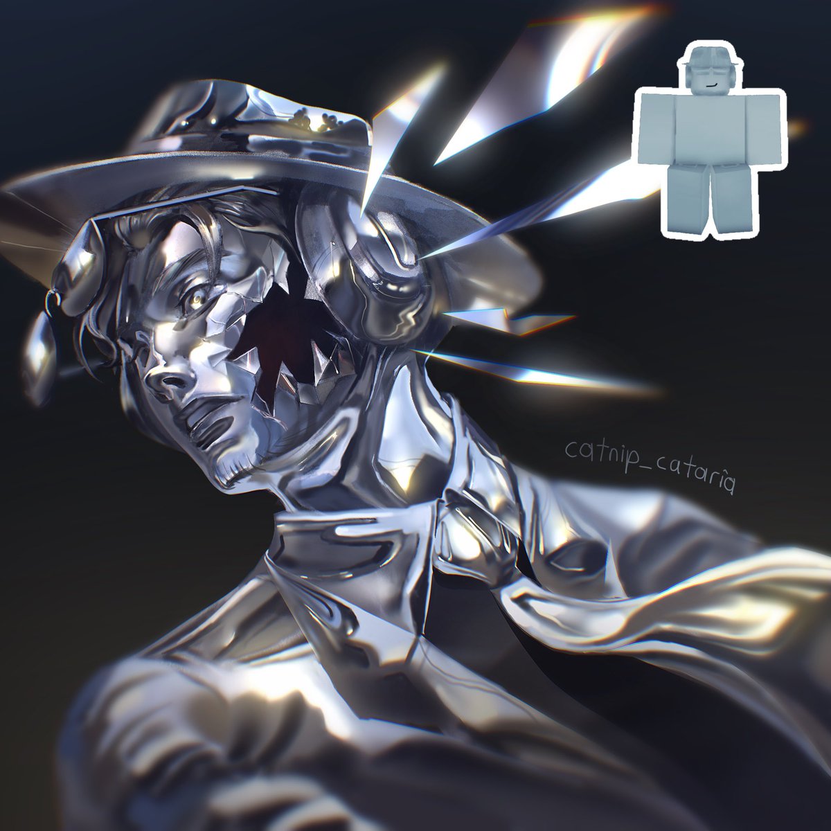 Chance mirror skin, his gun exploded, big L

#Forsaken #forsakenfanart #chanceforsaken #robloxart