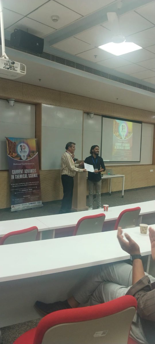 RakshitTatini's tweet photo. Elated to share @pauldebashish3  received a poster prize at the CACS-2025 at @AshokaUniv . Thanks, Drs. @ChemMunmun  and @Deepak_Asthana_  , for the kind invitation, honored to present our work. Great ambiance, warm hospitality!

Thanks @bappagole for the picture @snuchemistry https://t.co/G6dNkemizI
