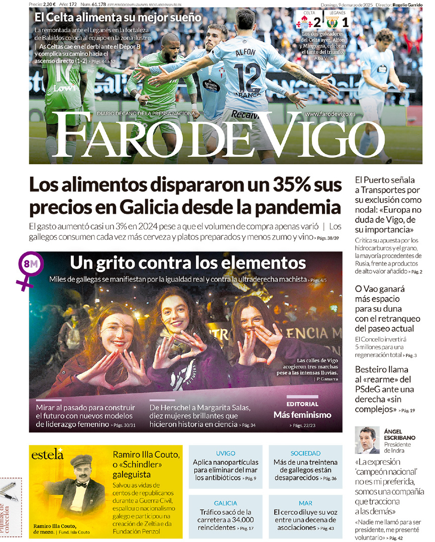 ¡Buenos días! Hoy en #PortadaFARO
🔹Los alimentos dispararon un 35% sus precios en Galicia desde la pandemia
🔹8M, un grito contra los elementos
🔹El Celta alimenta su mejor sueño
🔸Más información cada día en nuestra web