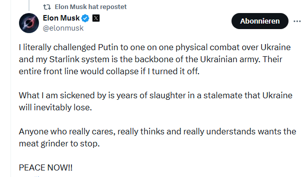 jurgen_nauditt's tweet image. Elon Musk threatens to shut down Starlink for Ukraine.

The US&apos;s betrayal is becoming more and more catastrophic.
His hypocrisy about stopping the meat grinder is pure lies.

Why has he NEVER put pressure on the attacker, russia?
Ask him.