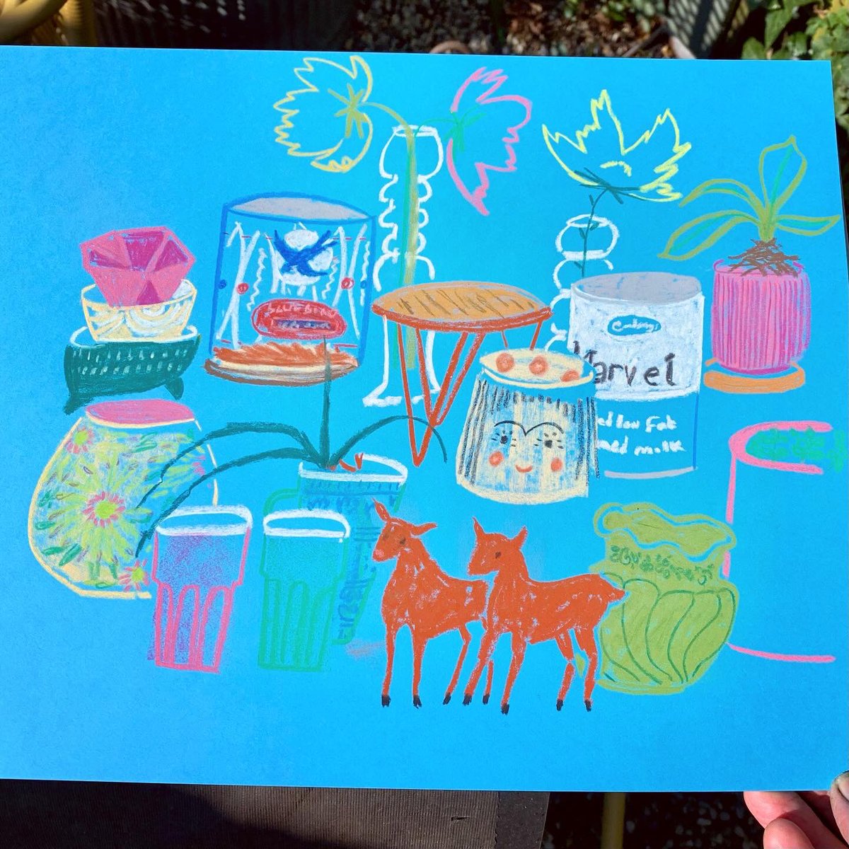 Pastel drawing things from the windowsill. 
Scan and outdoor picture. 
#dailydrawing #pasteldrawing #ArtistOnTwitter #ArtistOnX #thedailysketch