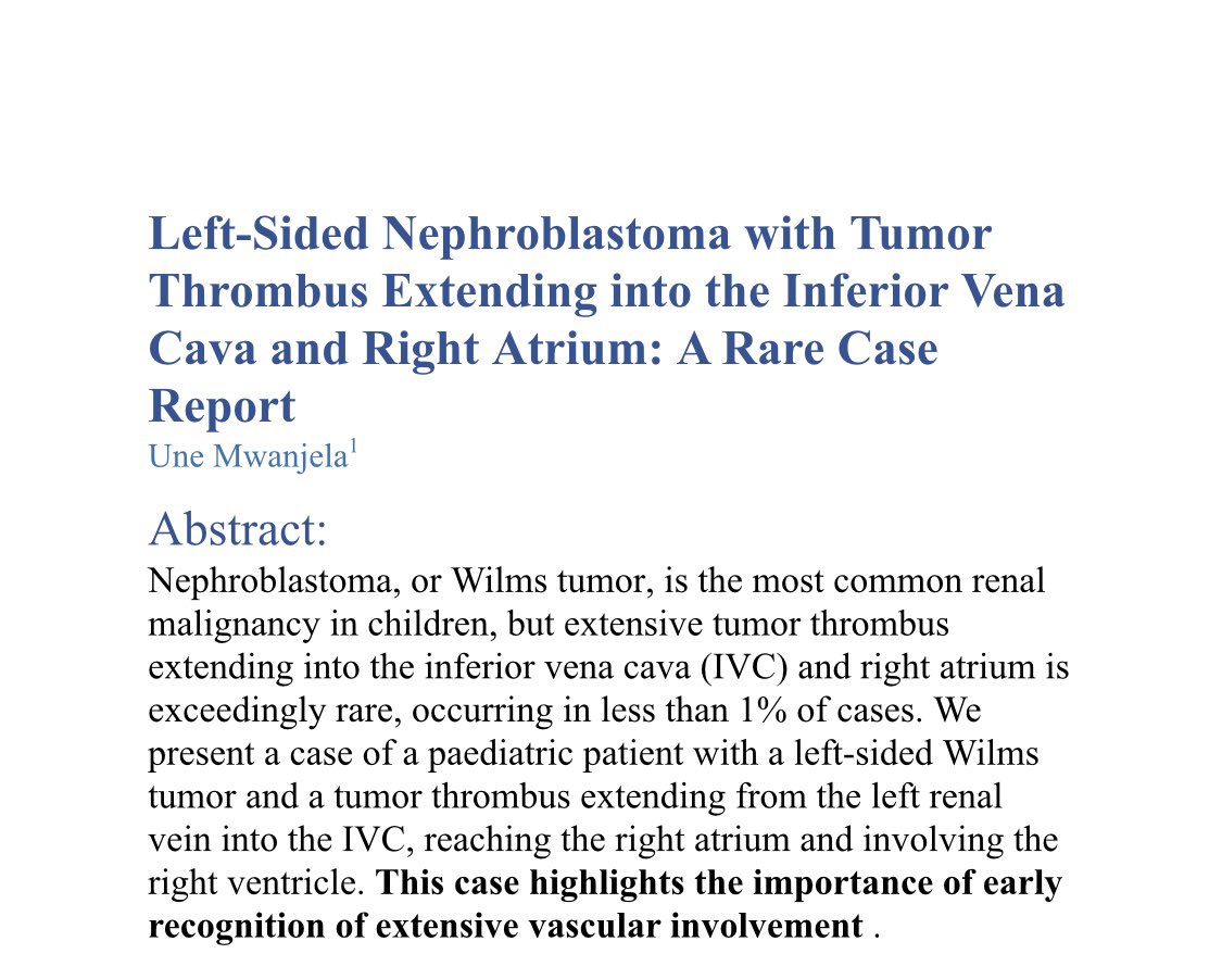 une_roby's tweet photo. “From Northern Tanzania: A rare case of left nephroblastoma with tumor thrombi extending into the renal vein, IVC, and right atrium. A reminder of the aggressive nature of Wilms tumor and the critical need for early diagnosis and intervention. https://t.co/9VwLmwYFOf