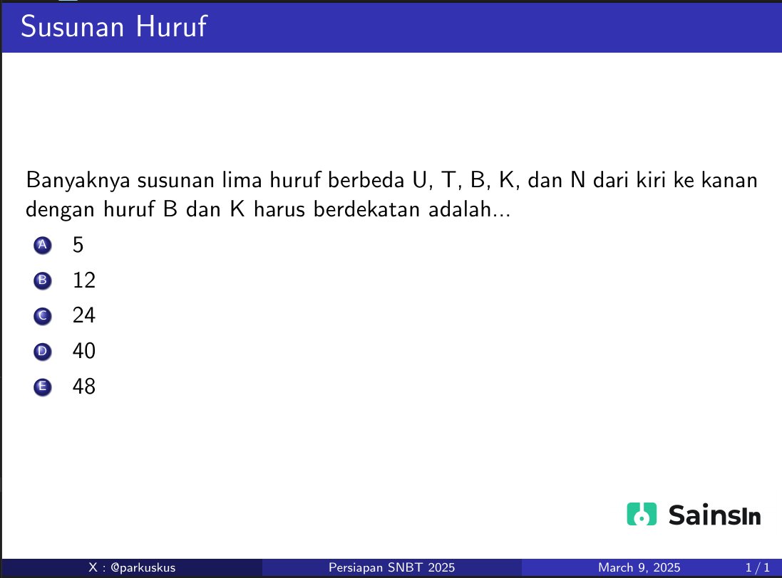 Snbt tinggal menghitung hari, jangan sampai soal segampang ini gak bisa ngerjain. Yuk kira kira jawabannya apa? Btw ini soal asli snbt tahun 2024 lho